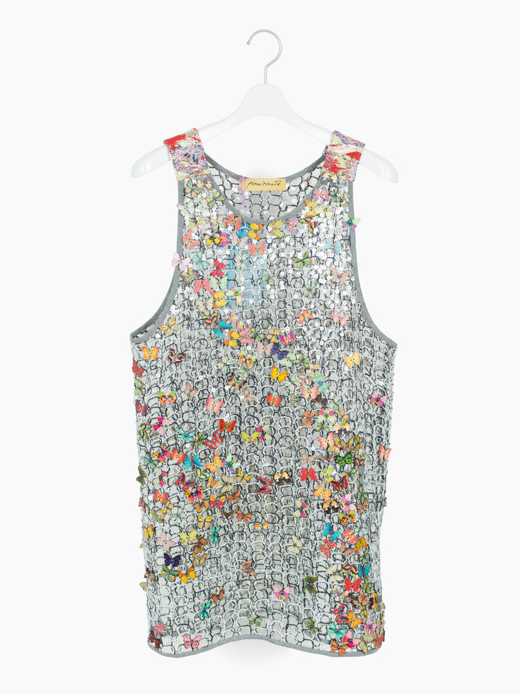 Penultimate SS25 Laser-cut Wooden Butterfly Sequin Tank