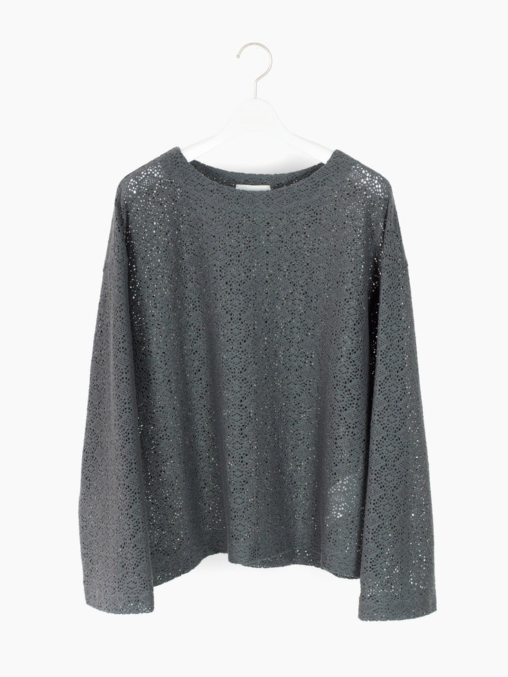 Kozaburo SS25 Crew Neck Long Sleeve Lace Top