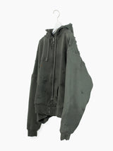 Les Six SS25 Destroyed 70 Degree Asymmetrical Zip Hoodie