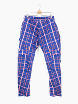 Sulvam AW23 Crushed Memory Poly Tartan Cargo Trousers