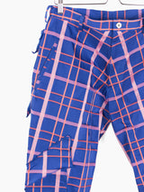 Sulvam AW23 Crushed Memory Poly Tartan Cargo Trousers