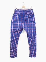 Sulvam AW23 Crushed Memory Poly Tartan Cargo Trousers