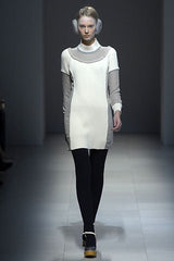 Undercover AW07 Wool Knit & Silk Paneled Mock Neck Dress