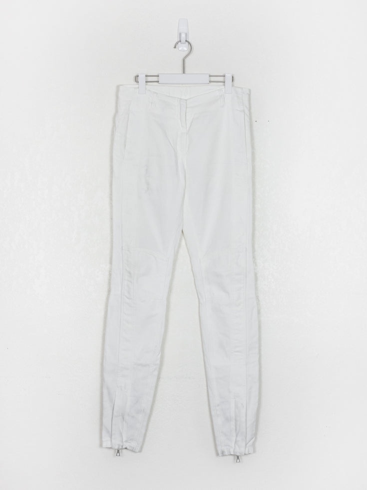 Dries Van Noten White Ankle Zip Biker Pants