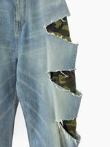 Balenciaga AW21 Camo Layered Destroyed Denim