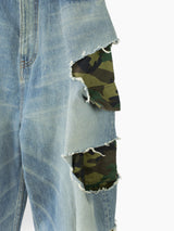 Balenciaga AW21 Camo Layered Destroyed Denim