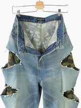 Balenciaga AW21 Camo Layered Destroyed Denim