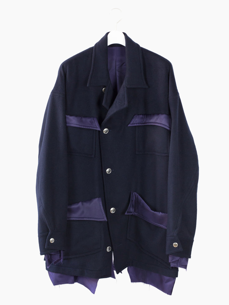 Sulvam AW22 Asymmetrical Melton Chore Coat