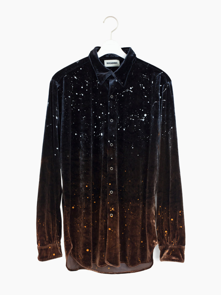 Kozaburo AW22 Bonfire Painted/Bleached Velour Snap Shirt
