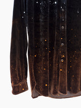 Kozaburo AW22 Bonfire Painted/Bleached Velour Snap Shirt