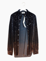 Kozaburo AW22 Bonfire Painted/Bleached Velour Snap Shirt