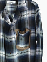 Sulvam SS23 Open Collar Draped Rayon Plaid Shirt