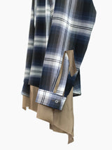 Sulvam SS23 Open Collar Draped Rayon Plaid Shirt