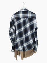 Sulvam SS23 Open Collar Draped Rayon Plaid Shirt