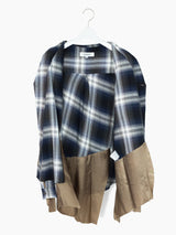 Sulvam SS23 Open Collar Draped Rayon Plaid Shirt