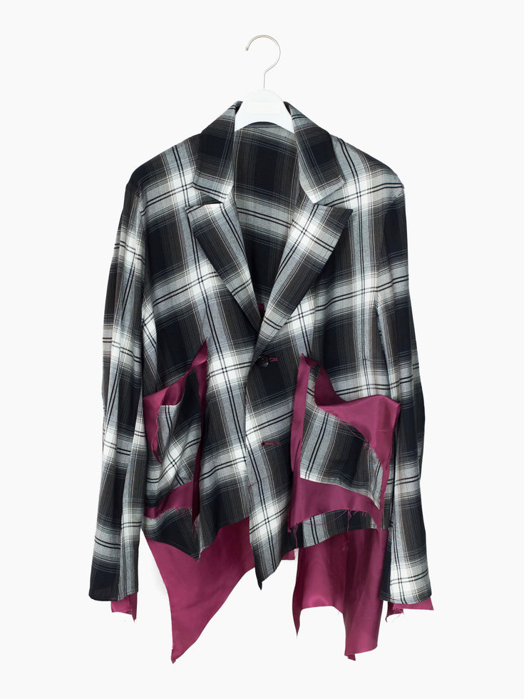 Sulvam SS23 Short Boxy Rayon Plaid Jacket
